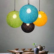 北欧灯具简约咖啡餐厅酒，吧台彩色藤艺装饰创意个性麻球圆球形吊灯