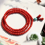 碧雅 原创小众设计南红玛瑙多圈手链5mm多层手串女款红色水晶饰品