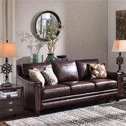 美式真皮沙发小户型客厅整装组合简欧式复古家具，双三人位皮艺沙发