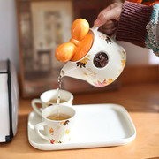 小兔子茶壶礼盒套装创意，兔年餐具礼物陶瓷花，茶壶茶杯水壶小清新