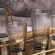 日式条纹酒杯竖纹玻璃杯复古ins风，玻璃杯网红咖啡杯家用果汁杯子