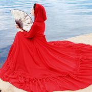 云南丽江民族风大红色连衣裙子，草原沙漠旅游度假拍照大摆长裙超仙