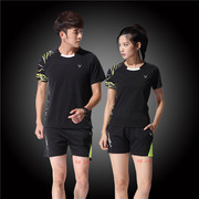 羽毛球服男女夏短袖(夏短袖)t恤运动套装，速干透气乒乓球服橙黑色排球衣裤