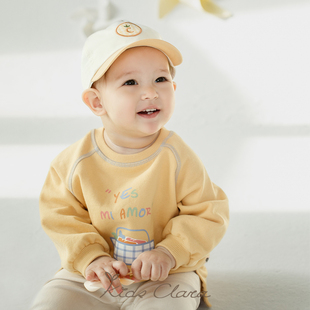 KIDSCLARA韩国婴儿卫衣2023秋装男女宝宝休闲纯棉长袖上衣