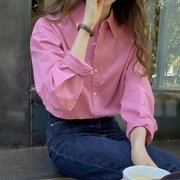 法式玫粉色衬衫女夏季春秋设计感小众长袖衬衣外套小个子气质上衣