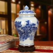 鸿瑀景德镇陶瓷花瓶摆件仿古山水青花瓷瓶现代中式家居装饰工