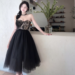 泰国潮牌高级感抹胸连衣裙，2023气质蕾丝，裹胸吊带气质网纱蓬蓬裙子