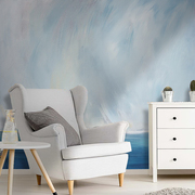 艺术天蓝色油画墙纸定制简约现代背景墙壁纸，壁画电视沙发墙布卧室