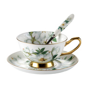 骨瓷咖啡杯套装欧式小奢华陶瓷杯创意金边下午茶具，花茶杯带勺送架