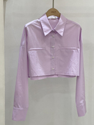 韩国东大门春装POLO领短款纯色通勤衬衫宽松休闲长袖上衣女士