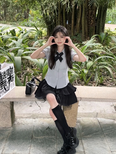 学院风JK制服小个子套装女夏季2024韩系衬衫半身蓬蓬裙两件套
