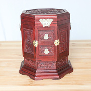 红木首饰盒小叶紫檀珠宝箱，实木质复古宫廷，中国风圆形可旋转收纳盒