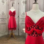 红色雪纺吊带短裙礼服0415b