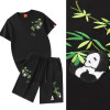 国潮熊猫竹子刺绣短袖t恤短裤，运动休闲套装中国风潮宽松纯棉衣服