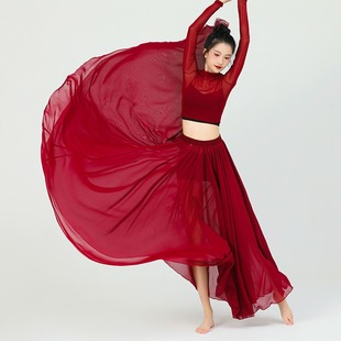 民族风气质720度超大摆红色舞蹈，连衣裙中国古典舞爵士舞练功服夏