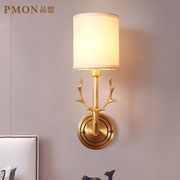 品盟全铜欧式壁灯美式鹿角现代简约床头灯走廊，过道客厅墙壁灯铜灯