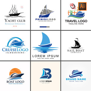 船只轮船帆船创意，logo图标ai矢量，设计素材