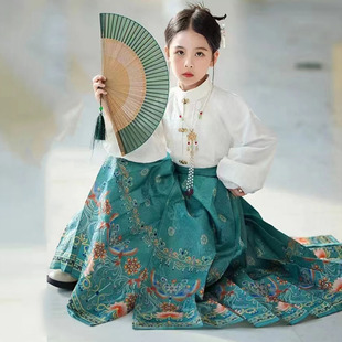 女中大童原创马面裙复古中国风，裙子半身裙改良汉服，2024夏套装(夏套装)