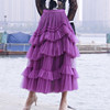 波浪型紫色蛋糕裙春夏网纱长裙设计感半身裙搭配毛衣仙女裙