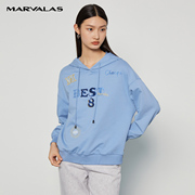 曼德诗连帽卫衣女款2025秋装字母刺绣时尚简约设计感通勤套头上衣