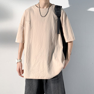 日系棉麻t恤男短袖夏季潮流，宽松大码圆领纯棉，半袖中国风简约衣服