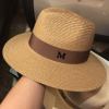 帽子夏天m标遮阳草帽，英伦休闲礼帽，大沿帽防晒沙滩帽子男女通用潮