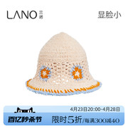 兰诺lano针织镂空渔夫帽，2024年小清新编织大帽围显脸小毛线帽