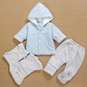 3一6个月0装2薄夹棉衣，春秋款外穿男宝宝分体，婴儿服三件套装春季12