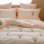 富山草莓韩式小清新花朵全棉水洗棉四件套，少女心纯棉被套床单