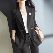 高货高端双排扣中长款小西装女2024秋季时尚，设计感工作服韩版西服