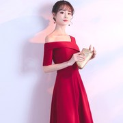 新娘敬酒服2023夏季红色优雅晚礼服连衣裙修身显瘦结婚中长款