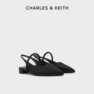 CHARLES&KEITH24春CK1-70900487法式亮钻一字带平底尖头凉鞋