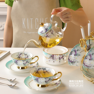 欧式优雅田园英式下午茶茶具，花茶杯套装，家用欧式北欧水果茶壶玻璃