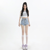 韩版设计感弧边牛仔短裤女2023年夏季薄款高腰百搭包臀显瘦热裤子
