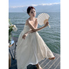 波西米亚小众设计感白色露背连衣裙超仙女裙，三亚海边度假吊带长裙