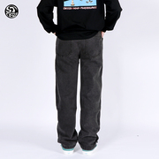 STC 黑灰蓝色 洗水 复古宽松直筒男女 风格滑手 90s运动牛仔长裤