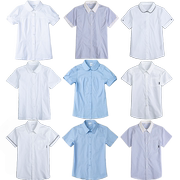 男童短袖白衬衫弹力纯棉儿童夏季薄款白色衬衣女童浅蓝小学生校服