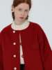 豆屋制衣新年红外套纯手工，双面尼显白复古(白复古)红羊毛短大衣
