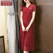 香妮芬红色时尚洋气，中年妈妈连衣裙2024春夏装短袖高端台湾纱