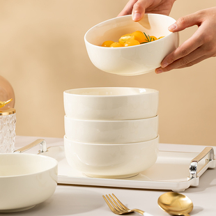 白色高级感面碗家用20247寸碗汤碗创意碗碟套装大号饭碗餐具