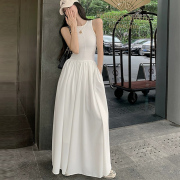 白色吊带连衣裙女2023夏季法式工字背心，裙设计感收腰a字长裙