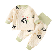 婴儿夹棉套装加厚保暖秋冬季宝宝睡衣分体家居服新生儿高腰套装