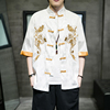 中国风男装刺绣冰丝唐装，外套青年道袍夏季中式短袖，复古装潮牌禅服