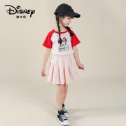 迪士尼女童夏季纯棉套装儿童洋气短袖T恤短裙子两件套宝宝外出服