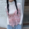 韩国chic春季甜美气质v领拼接木耳边系带，叠穿百搭显瘦雪纺吊带衫
