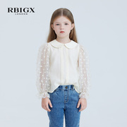 RBIGX瑞比克童装秋季娃娃领网纱拼接上衣女童甜美小衫