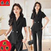 黑色西装外套女夏季薄款短袖高级感气质，正装工作服职业装西服套装