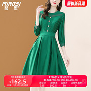 茗思时尚绿色高级感法式连衣裙2024春夏气质蕾丝花边显瘦裙子