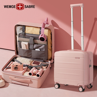 瑞士军2023行李箱，女轻便拉杆箱结实18寸小型登机箱旅行箱16