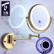 天翰欧式镜子金色双面放大浴室化妆镜伸缩镜壁挂折叠卫生间美容镜
